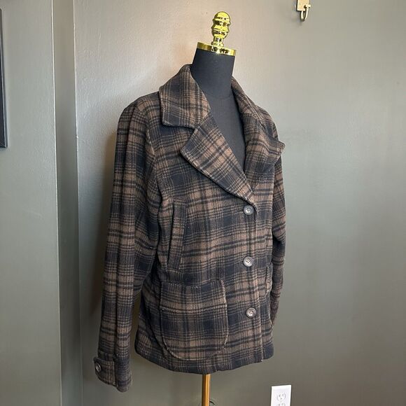Woolrich‎ Brown Black Dark Bridle Plaid Coat Jacket M Medium Wool Blend - Picture 5 of 10
